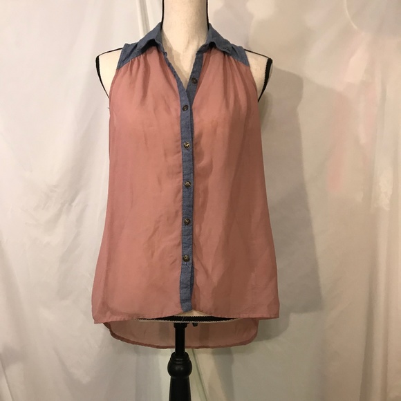 Unknown Tops - High Low Sheet Button Front Blouse